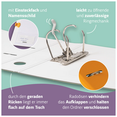 Ordner „WAVE“ | A4, 70 mm, Hebelmechanik mit gummiertem Griff, orange