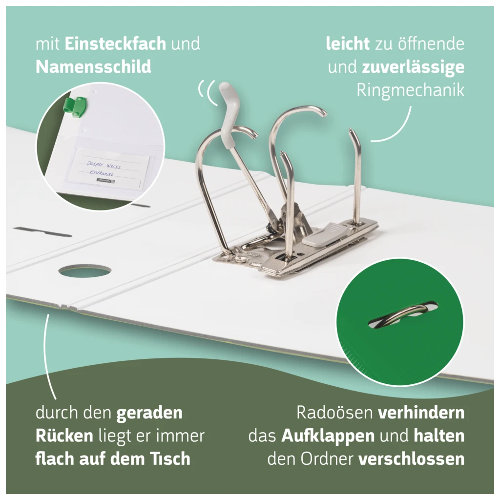 Ordner „WAVE“ | A4, 70 mm, Hebelmechanik mit gummiertem Griff, dunkelgrün