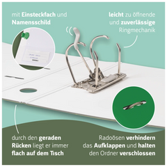 Ordner „WAVE“ | A4, 70 mm, Hebelmechanik mit gummiertem Griff, dunkelgrün
