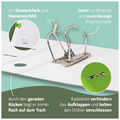 Ordner „WAVE“ Colour Code | A4, 70 mm, Hebelmechanik mit gummiertem Griff, kiwi