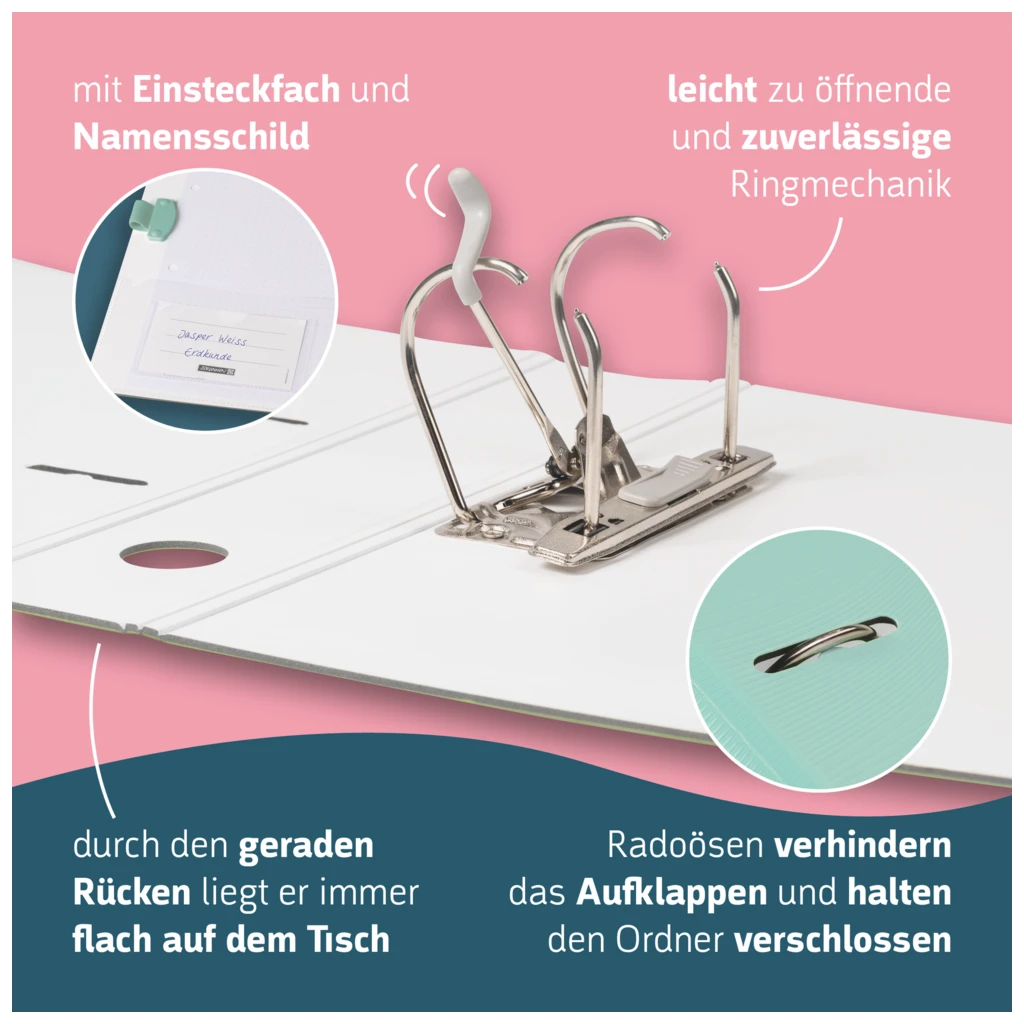 Ordner „WAVE“ Colour Code | A4, 70 mm, Hebelmechanik mit gummiertem Griff, mint