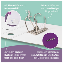 Ordner „WAVE“ Colour Code | A4, 70 mm, Hebelmechanik mit gummiertem Griff, purple