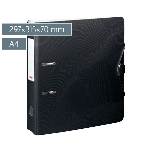 Ordner „WAVE“ Colour Code | A4, 70 mm, Hebelmechanik mit gummiertem Griff, onyx