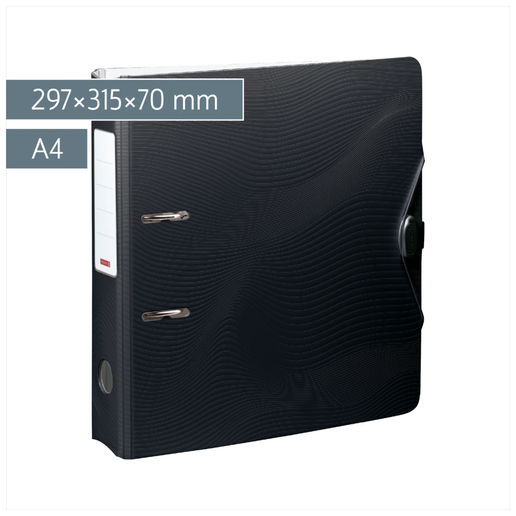 Ordner „WAVE“ Colour Code | A4, 70 mm, Hebelmechanik mit gummiertem Griff, onyx