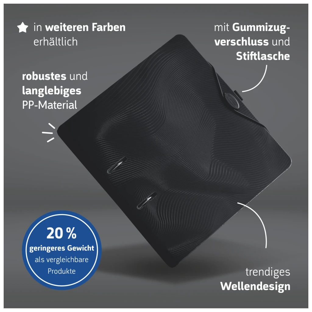 Ordner „WAVE“ Colour Code | A4, 70 mm, Hebelmechanik mit gummiertem Griff, onyx