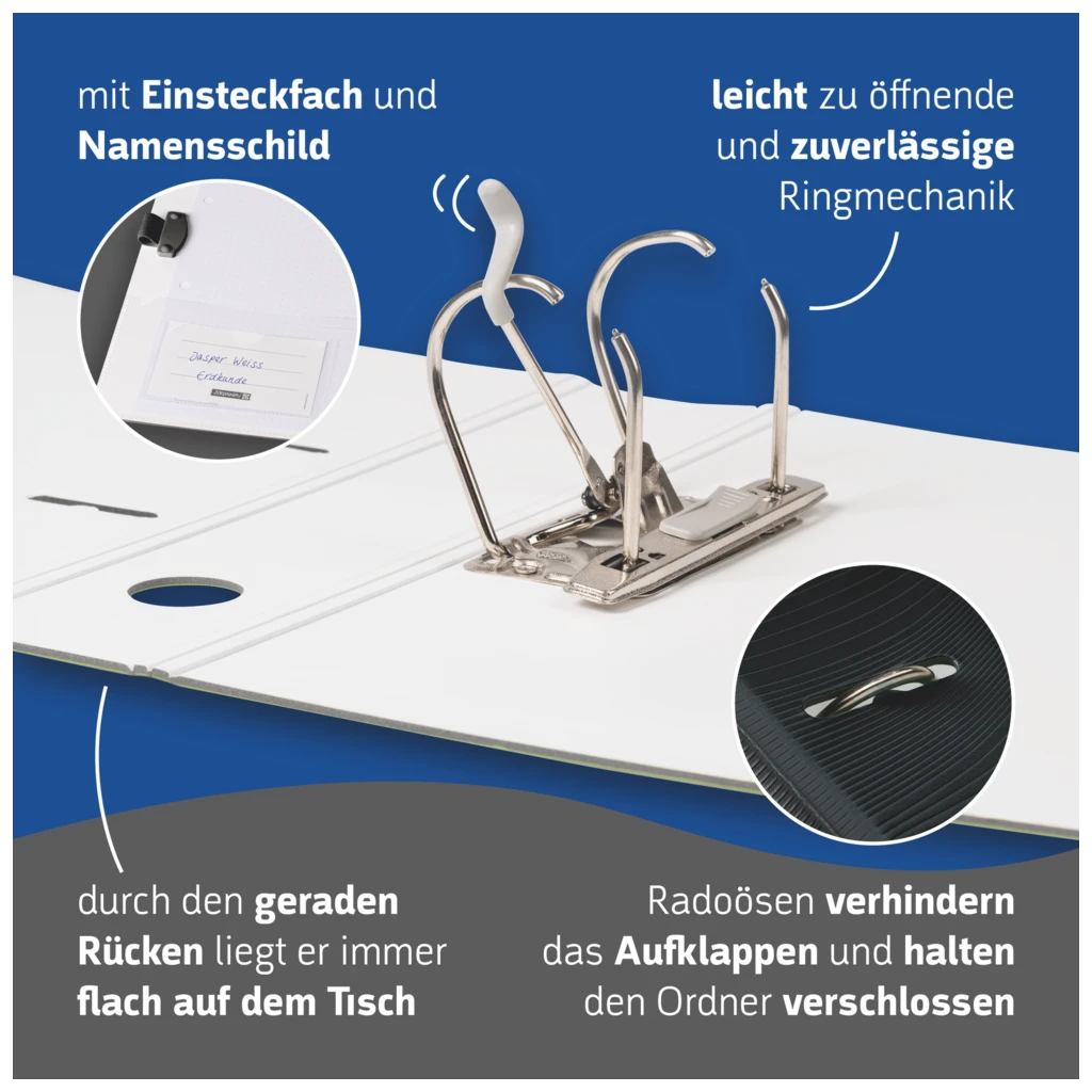 Ordner „WAVE“ Colour Code | A4, 70 mm, Hebelmechanik mit gummiertem Griff, onyx