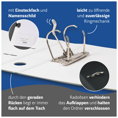 Ordner „WAVE“ Colour Code | A4, 70 mm, Hebelmechanik mit gummiertem Griff, onyx