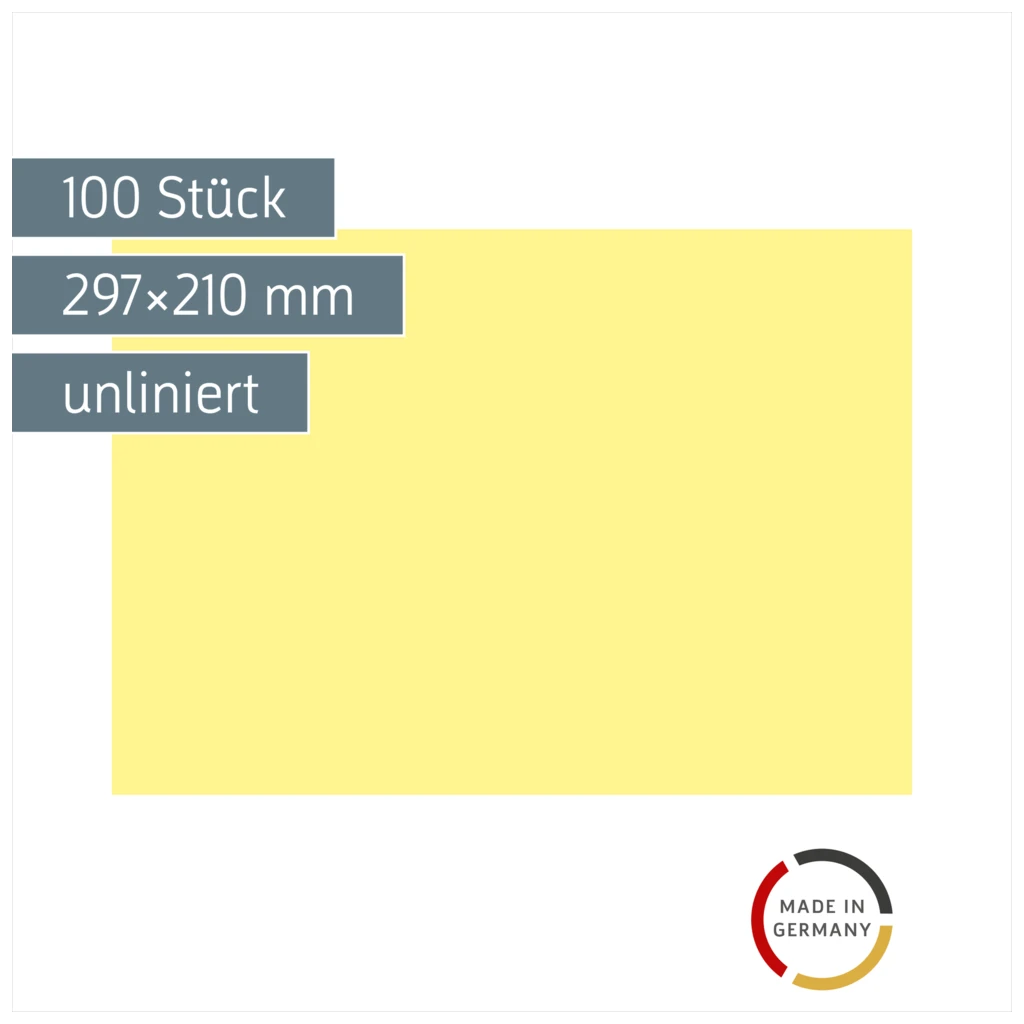 Karteikarten | 297×210 mm, A4, unliniert, gelb, 100 Stück