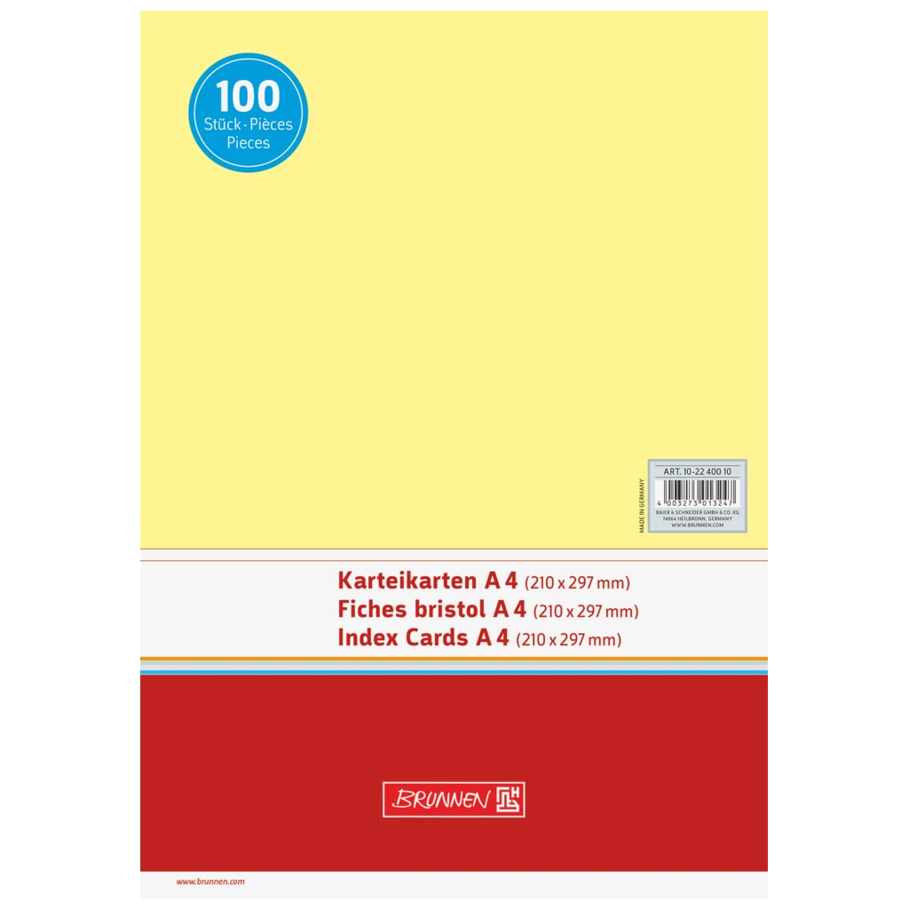 Karteikarten | 297×210 mm, A4, unliniert, gelb, 100 Stück