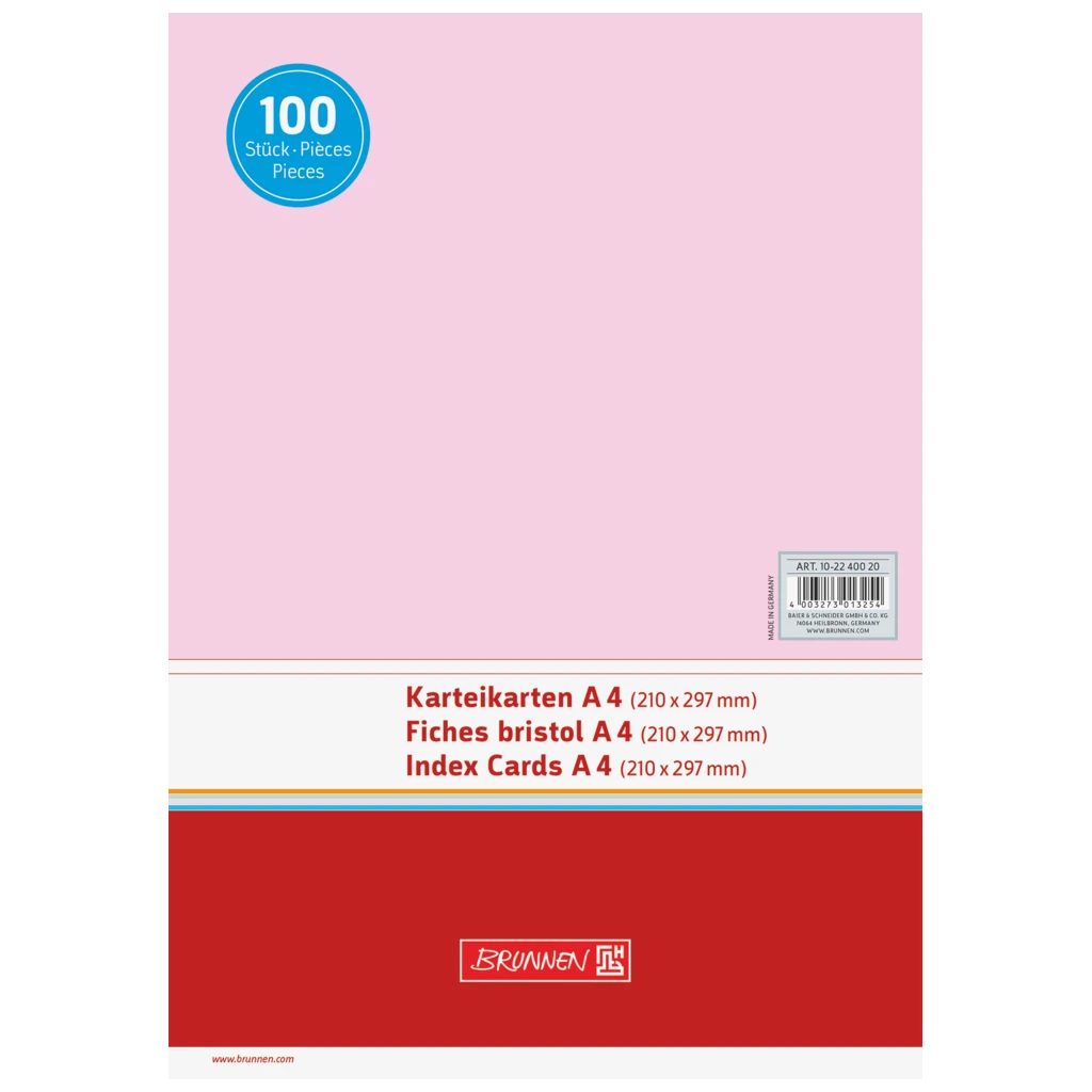 Karteikarten | A4, unliniert, rot, 100 Stück