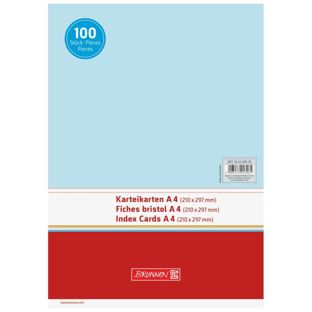 Karteikarten | 297×210 mm, A4, unliniert, blau, 100 Stück