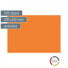 Karteikarten | 297×210 mm, A4, unliniert, orange, 100 Stück