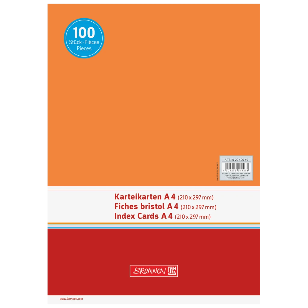 Karteikarten | A4, unliniert, orange, 100 Stück