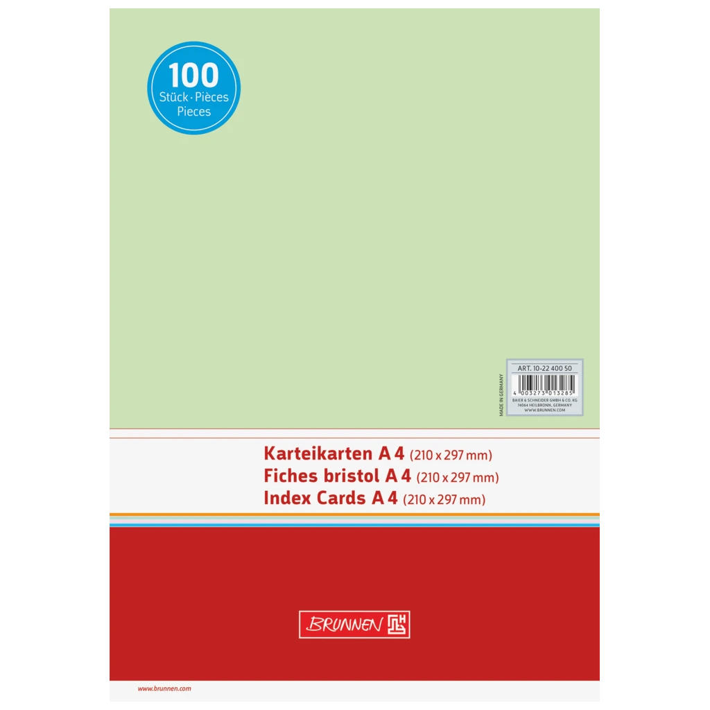 Karteikarten | A4, unliniert, grün, 100 Stück
