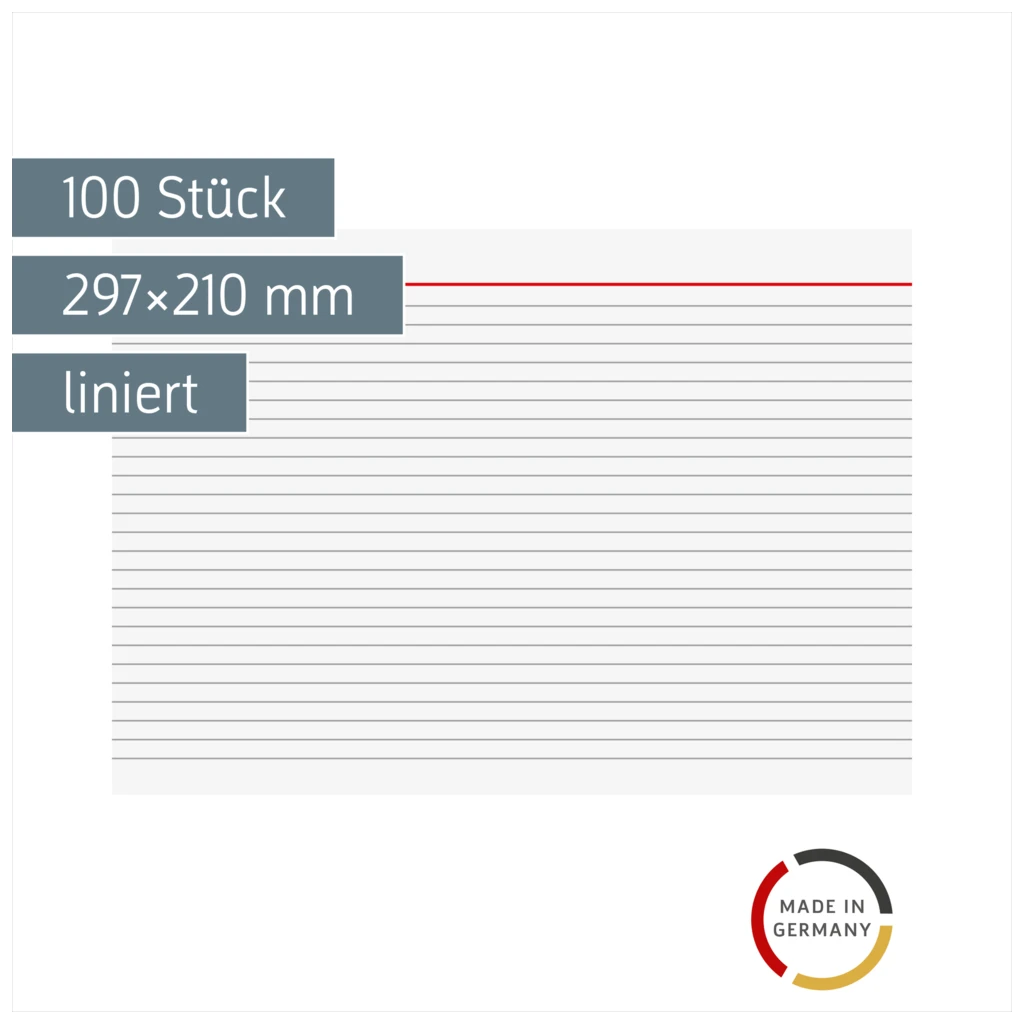 Karteikarten | 297×210 mm, A4, liniert, weiß, 100 Stück