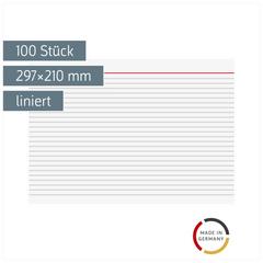 Karteikarten | 297×210 mm, A4, liniert, weiß, 100 Stück