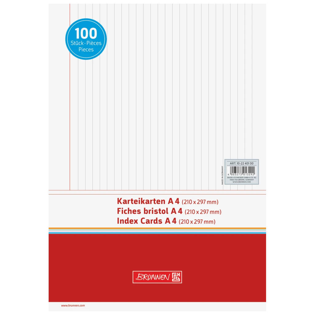 Karteikarten | A4, liniert, weiß, 100 Stück