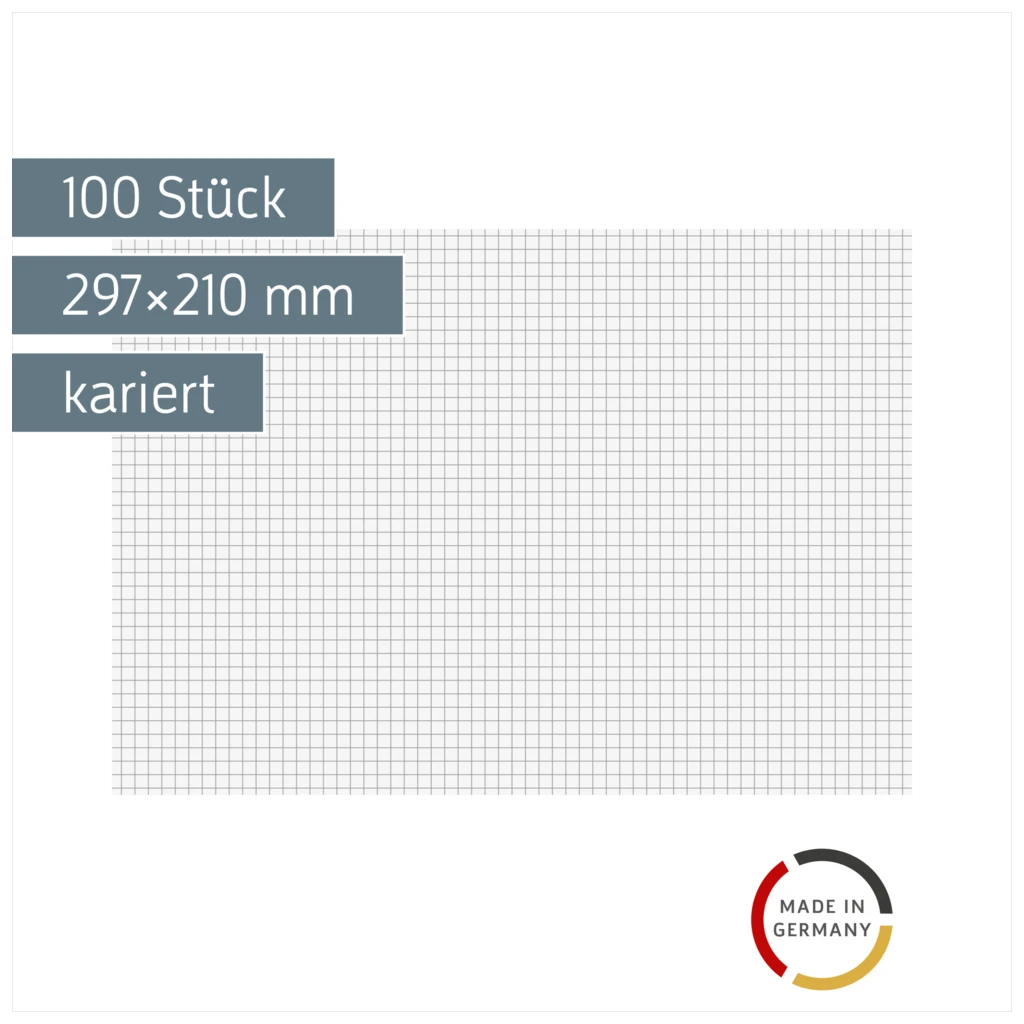 Karteikarten | 297×210 mm, A4, 5 mm kariert, weiß, 100 Stück