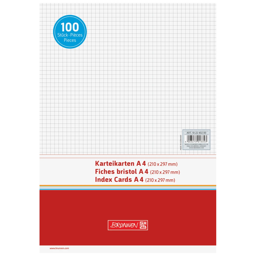 Karteikarten | A4, 5 mm kariert, weiß, 100 Stück