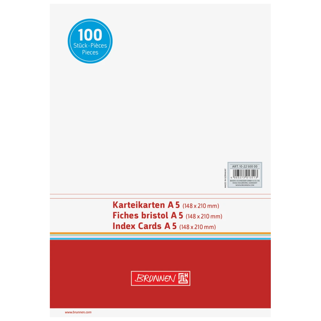 Karteikarten | 210×148 mm, A5, unliniert, weiß, 100 Stück