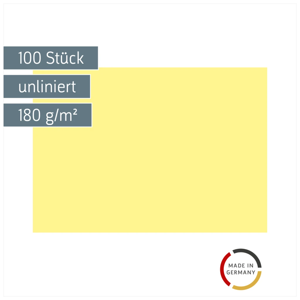 Karteikarten | A5, unliniert, gelb, 100 Stück