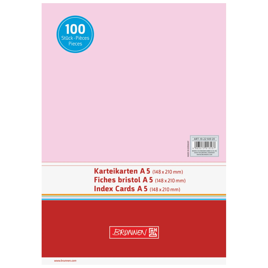 Karteikarten | 210×148 mm, A5, unliniert, rot, 100 Stück
