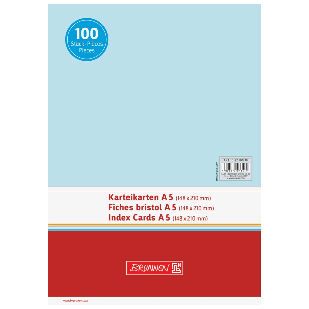 Karteikarten | A5, unliniert, blau, 100 Stück