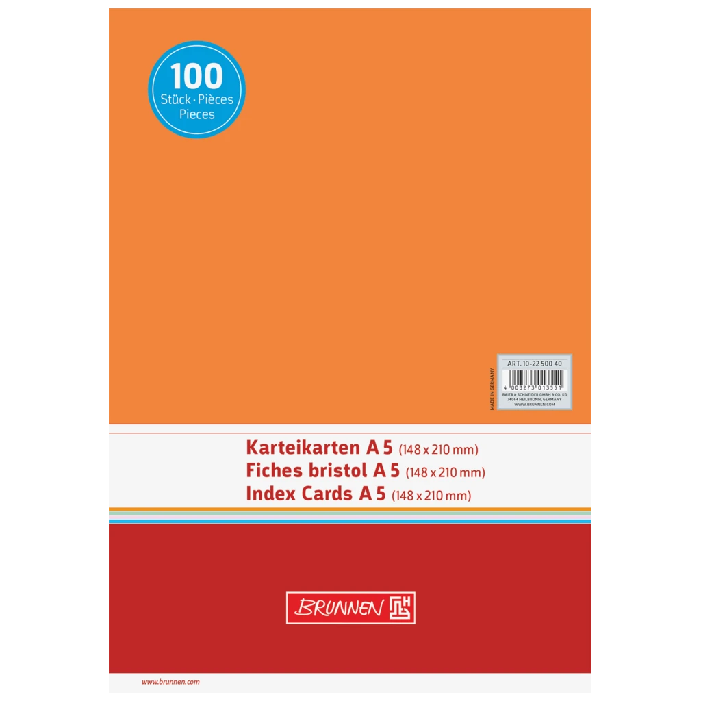 Karteikarten | A5, unliniert, orange, 100 Stück
