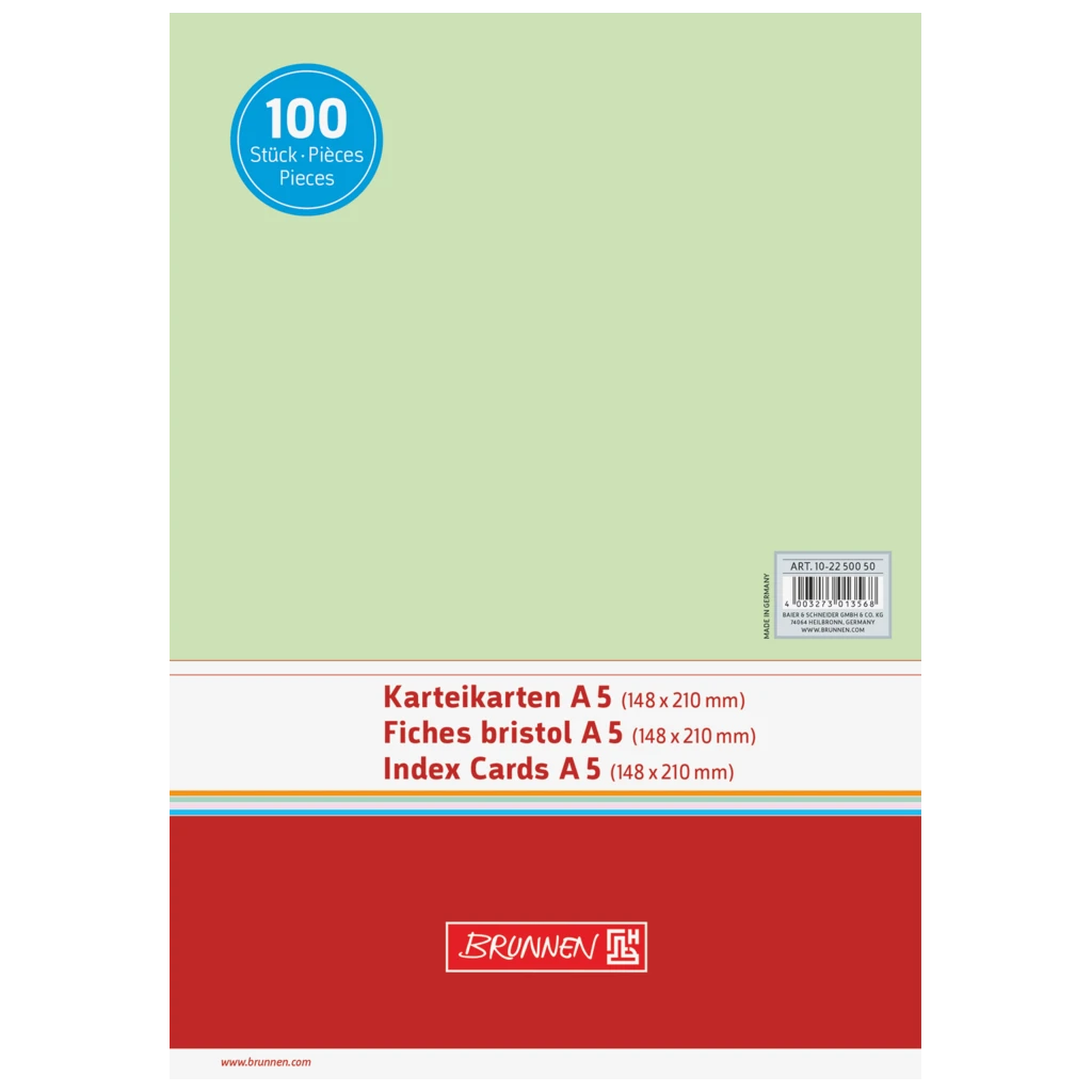 Karteikarten | 210×148 mm, A5, unliniert, grün, 100 Stück