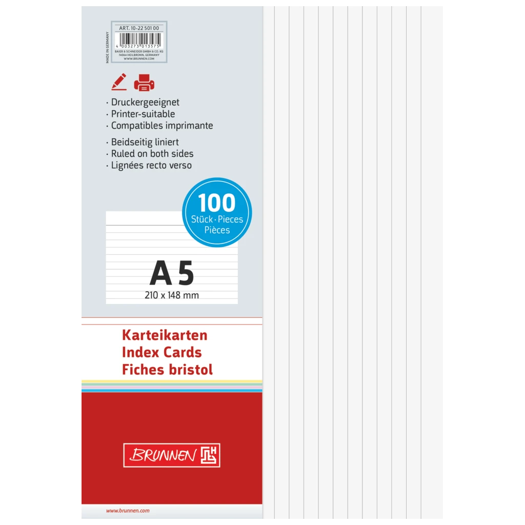 Karteikarten | A5, liniert, weiß, 100 Stück