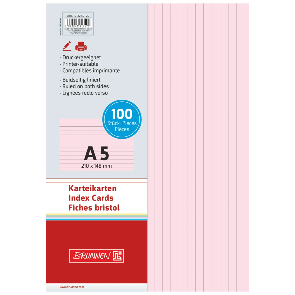 Karteikarten | 210×148 mm, A5, liniert, rot, 100 Stück