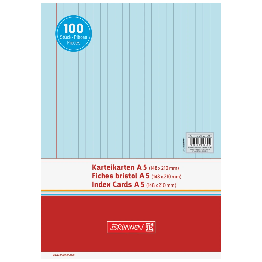 Karteikarten | A5, liniert, blau, 100 Stück