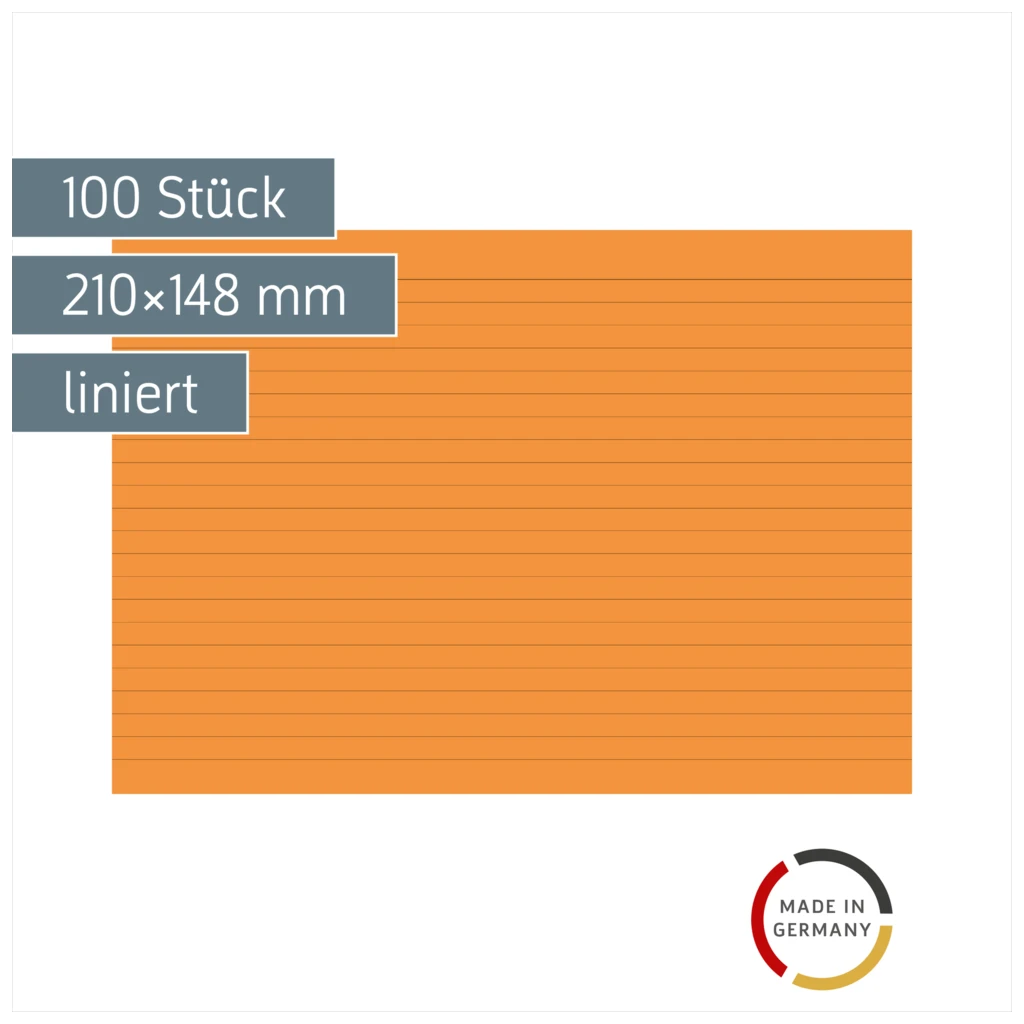 Karteikarten | 210×148 mm, A5, liniert, orange, 100 Stück