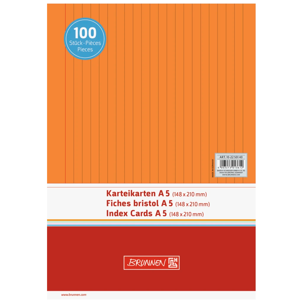 Karteikarten | A5, liniert, orange, 100 Stück