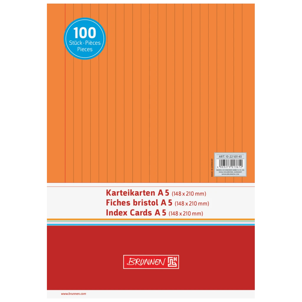 Karteikarten | A5, liniert, orange, 100 Stück