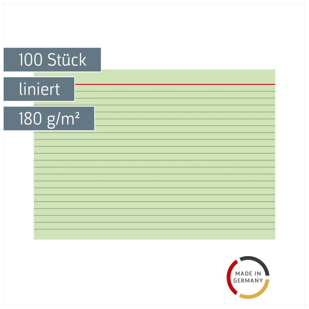 Karteikarten | A5, liniert, grün, 100 Stück