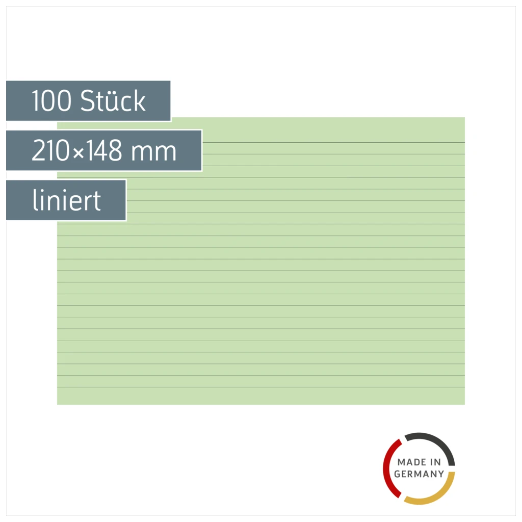 Karteikarten | 210×148 mm, A5, liniert, grün, 100 Stück