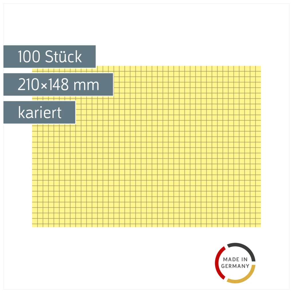 Karteikarten | 210×148 mm, A5, 5 mm kariert, gelb, 100 Stück