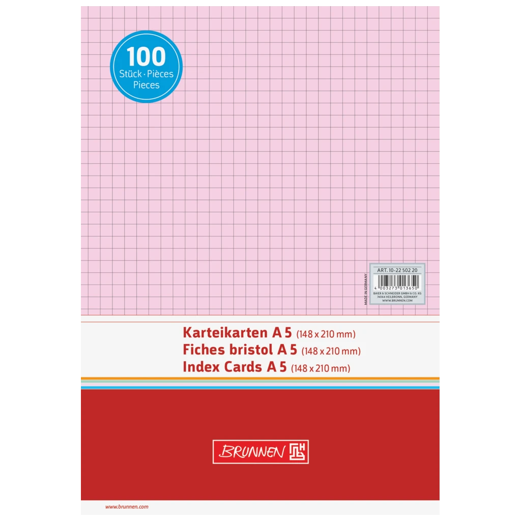 Karteikarten | A5, 5 mm kariert, rot, 100 Stück