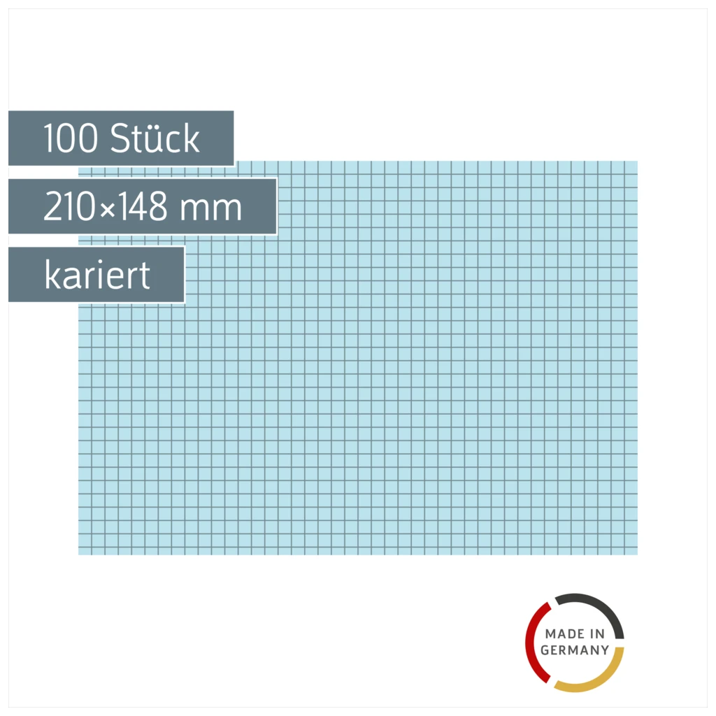 Karteikarten | 210×148 mm, A5, 5 mm kariert, blau, 100 Stück