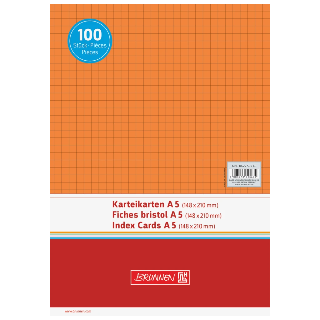 Karteikarten | A5, 5 mm kariert, orange, 100 Stück