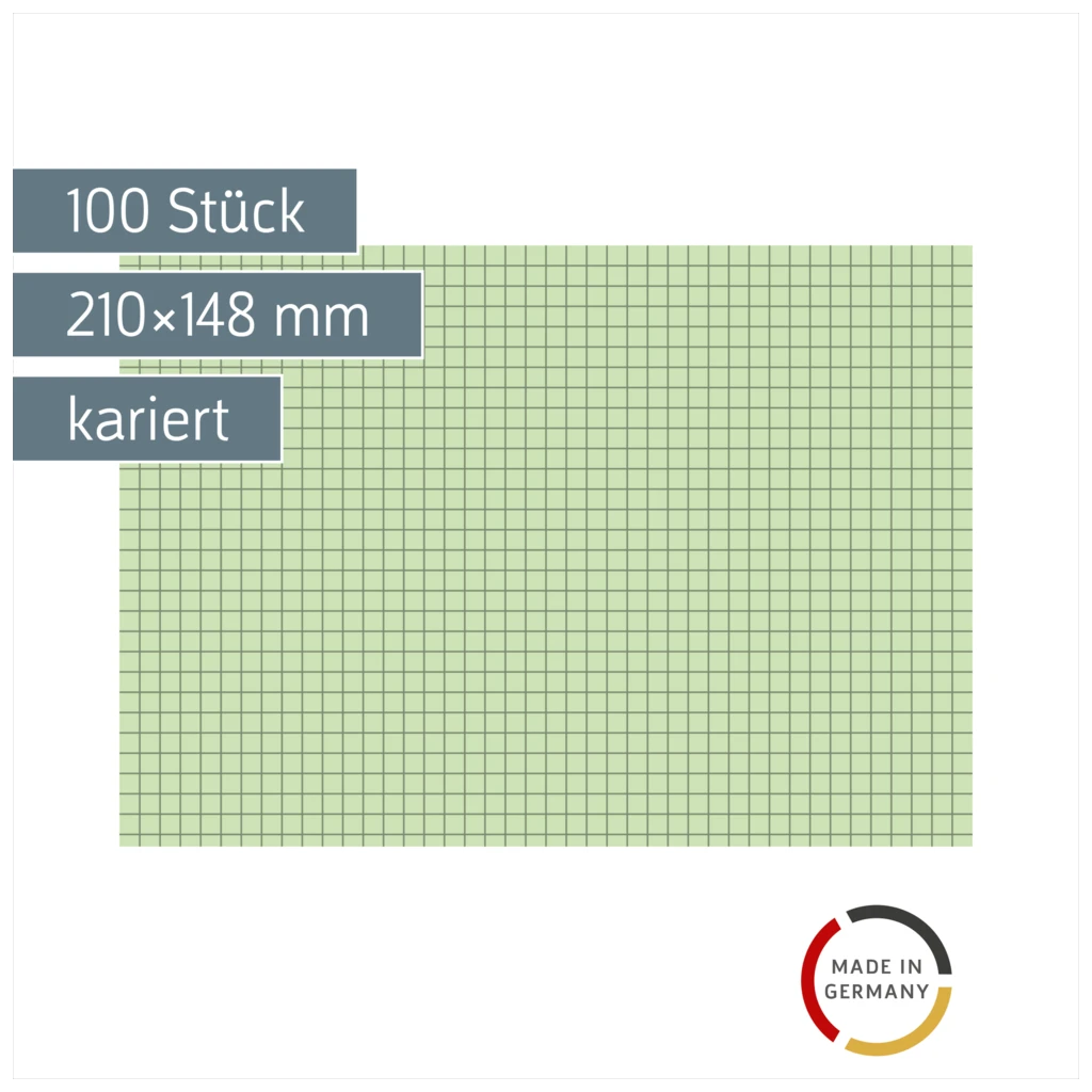 Karteikarten | 210×148 mm, A5, 5 mm kariert, grün, 100 Stück
