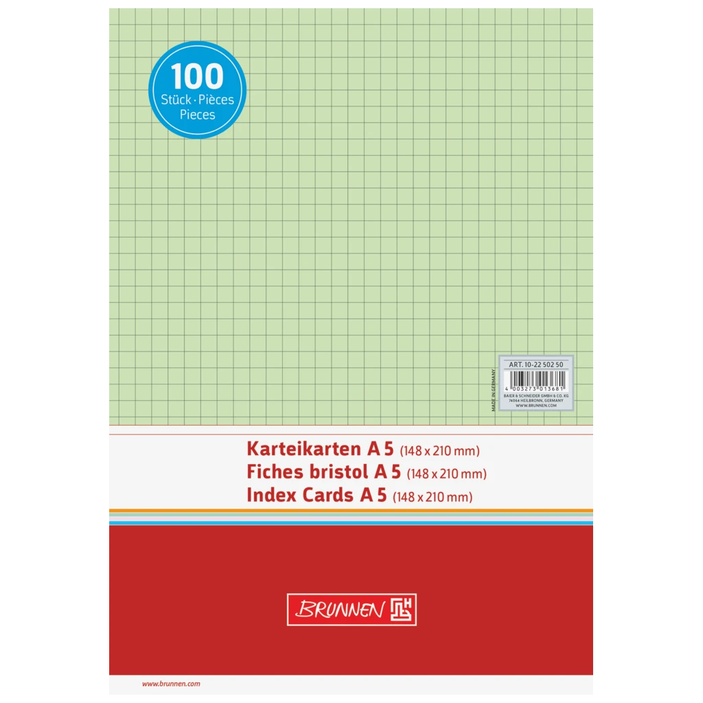 Karteikarten | A5, 5 mm kariert, grün, 100 Stück