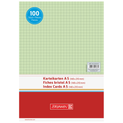 Karteikarten | 210×148 mm, A5, 5 mm kariert, grün, 100 Stück