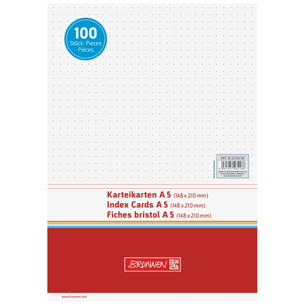 Karteikarten | A5, dotted, weiß, 100 Stück