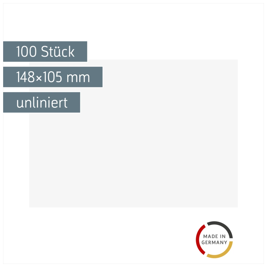 Karteikarten | 148×105 mm, A6, unliniert, weiß, 100 Stück