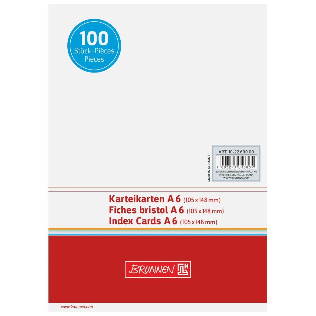 Karteikarten | 148×105 mm, A6, unliniert, weiß, 100 Stück