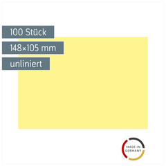 Karteikarten | 148×105 mm, A6, unliniert, gelb, 100 Stück