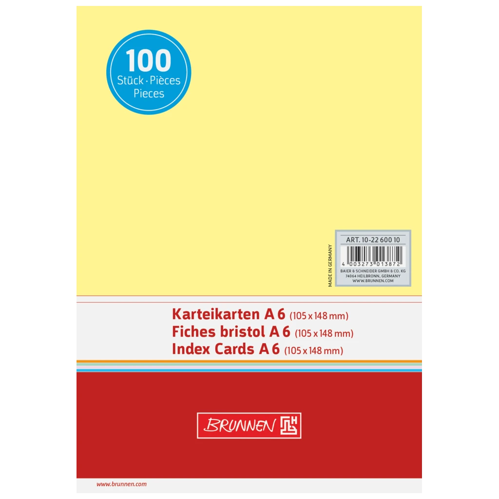 Karteikarten | A6, unliniert, gelb, 100 Stück