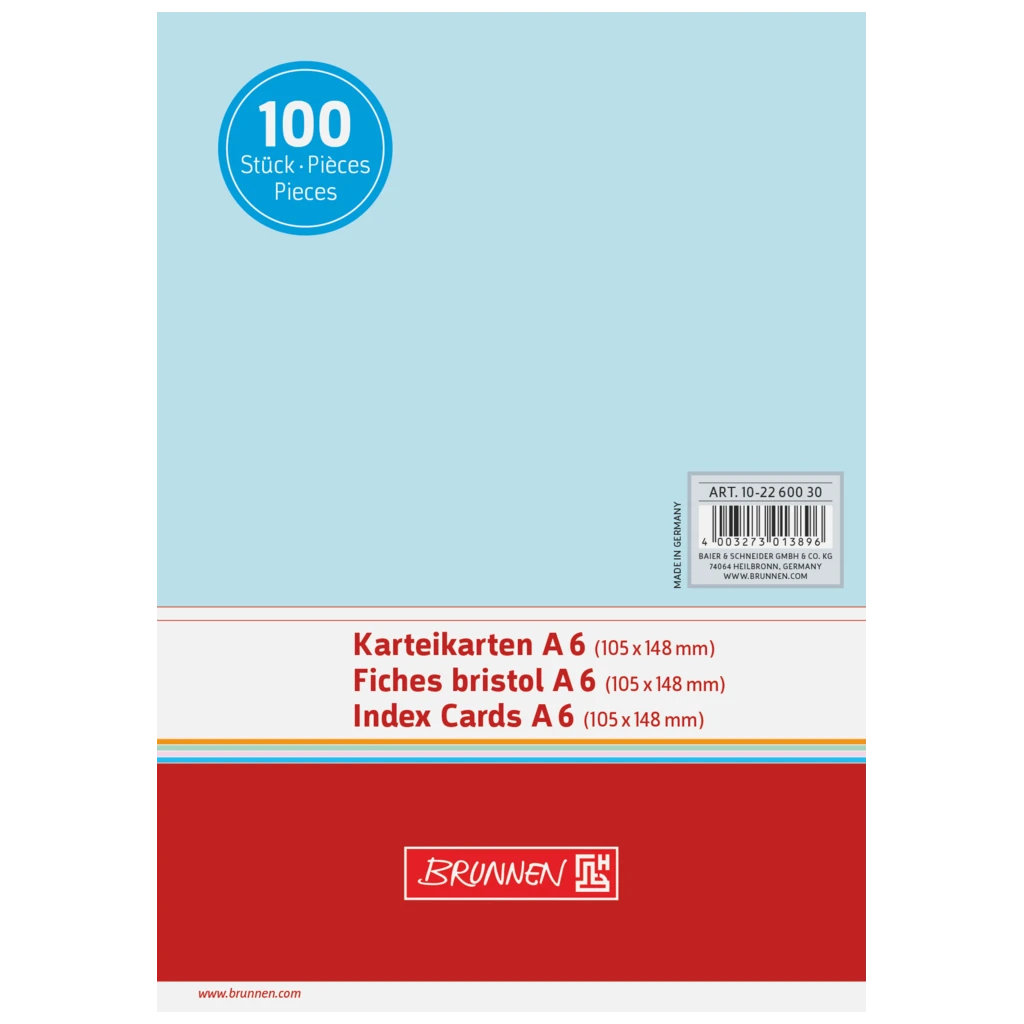 Karteikarten | A6, unliniert, blau, 100 Stück